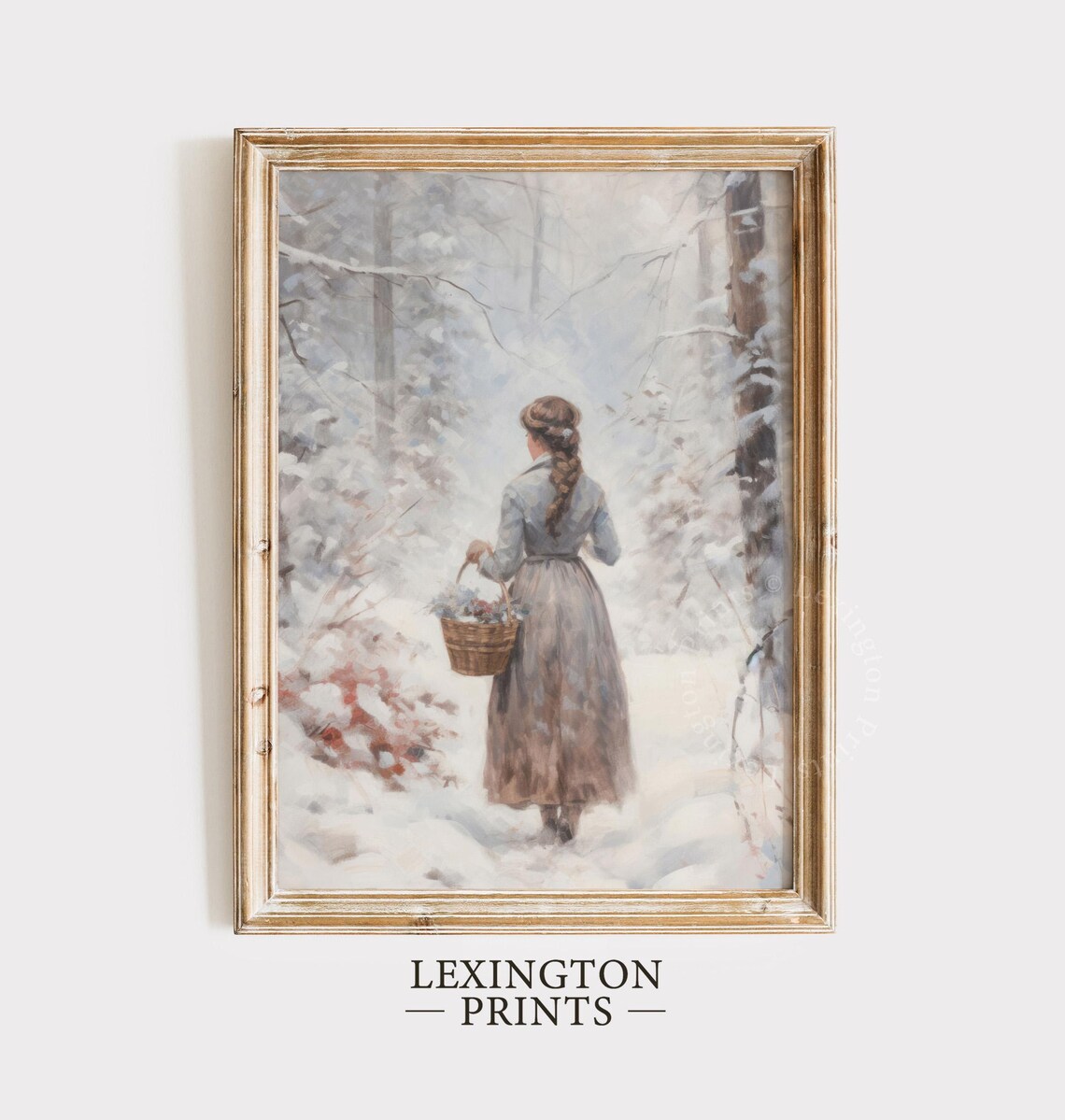 Braided Girl Carrying Basket Of Berries In Snowy Forest Winter Poster - Image 5
