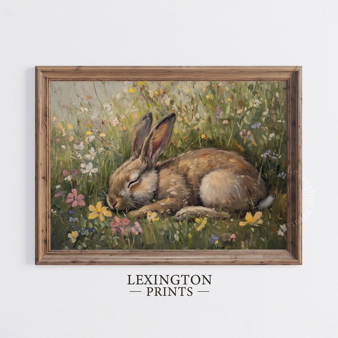 Sleeping Brown Rabbit Resting in a Wildflower Meadow Painting Art Print - Image 6