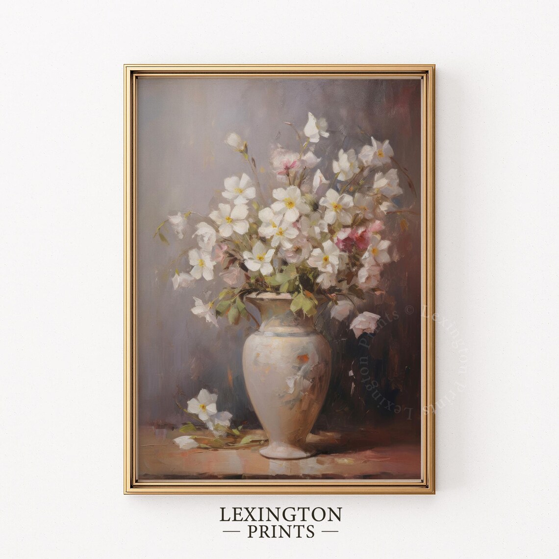 White Blossom Vase Soft Floral Still Life Painting Art Poster - Image 5