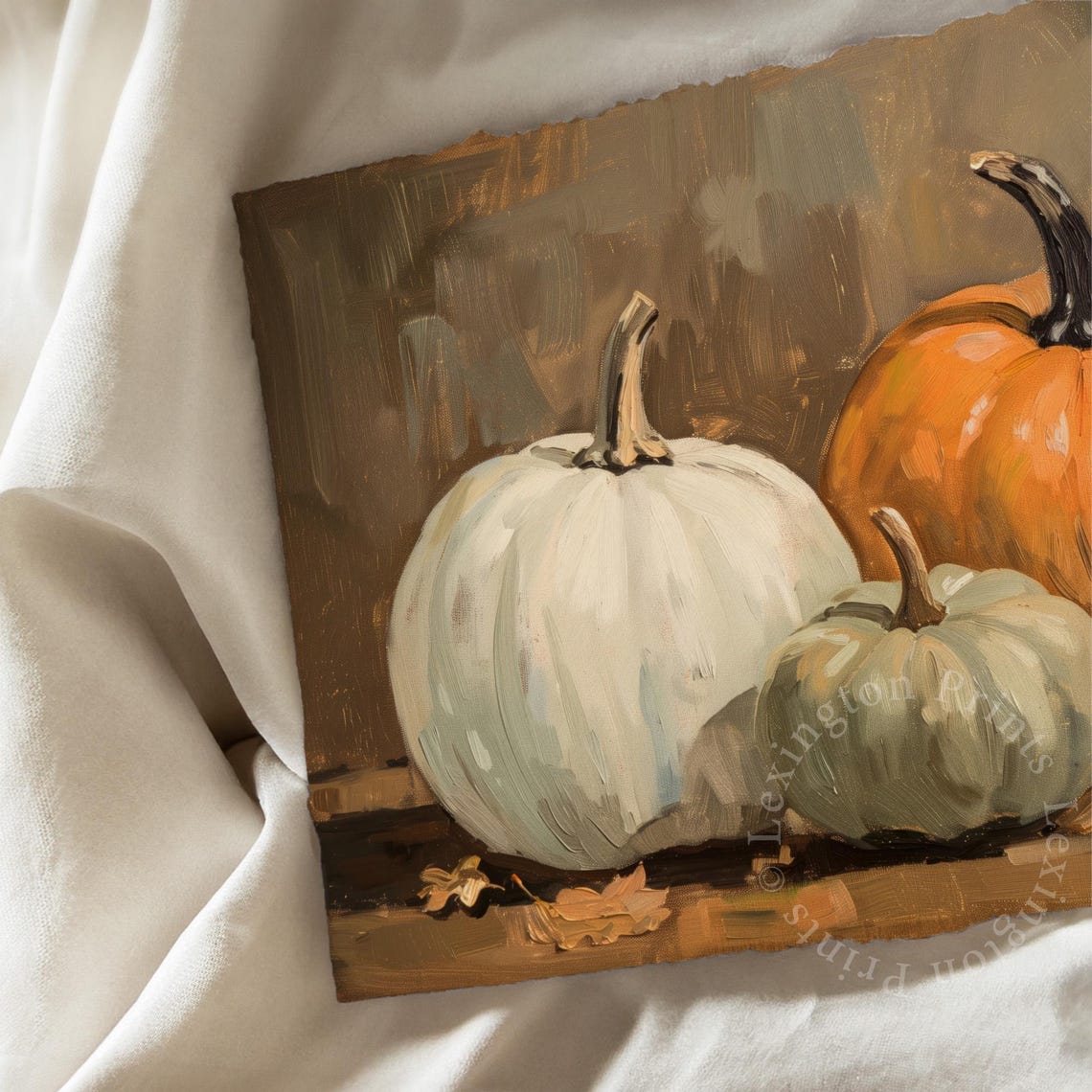 Three Pumpkins in Autumn Still Life Fall Harvest Decor Poster - Image 6