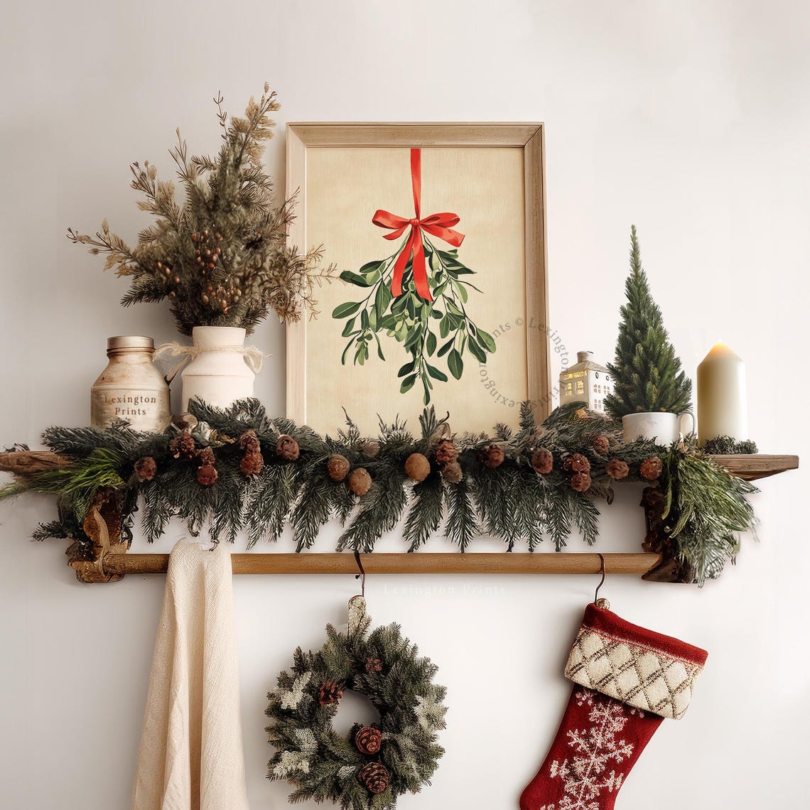 Mistletoe Sprig with Red Ribbon Christmas Botanical Art Poster - Image 7