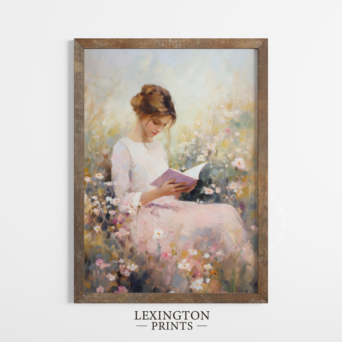 Woman Reading in Flower Garden Pastel Impressionist Painting Poster - Image 5