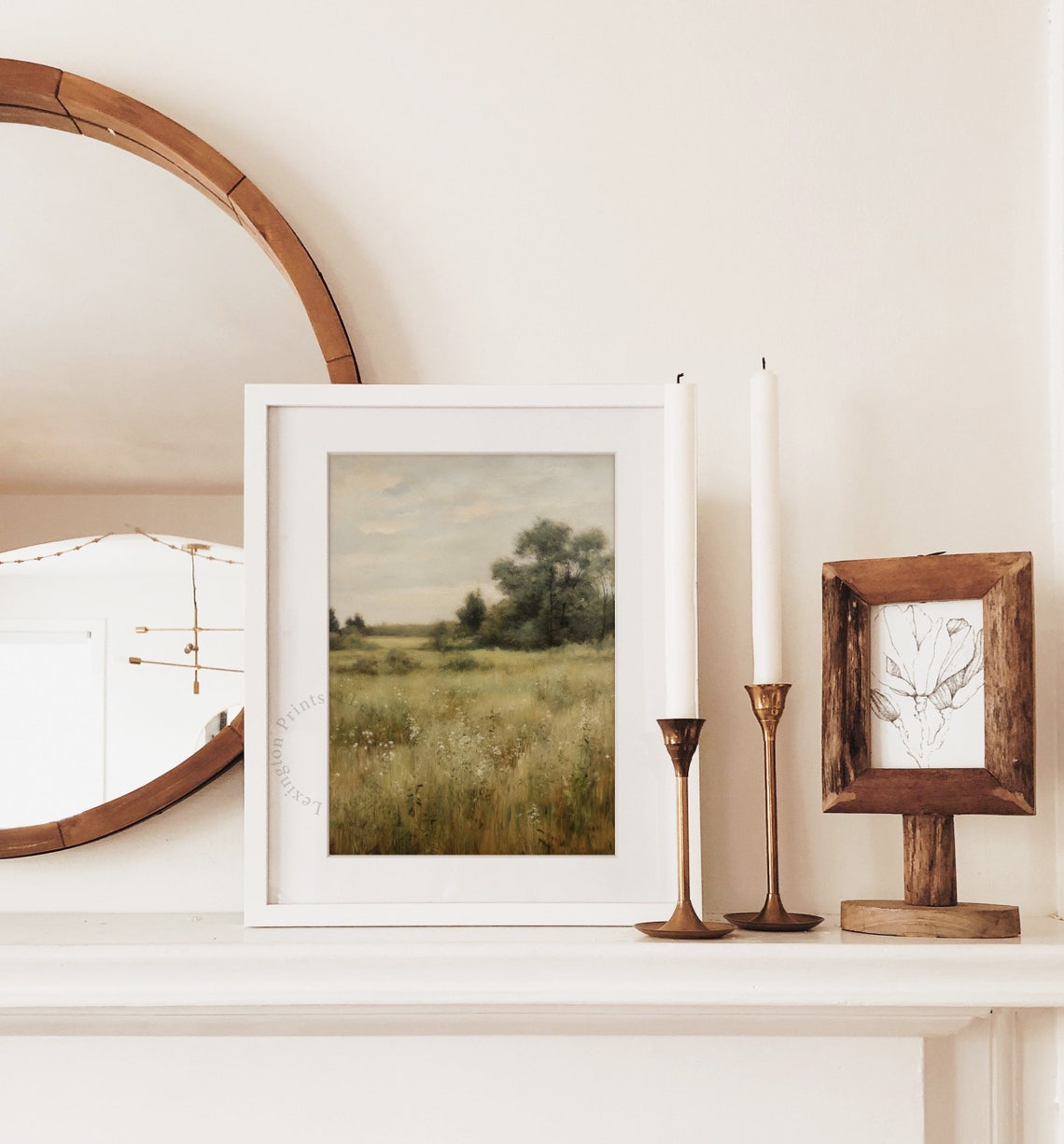 Golden Wildflower Meadow With Distant Trees Serene Landscape Art Print - Image 6