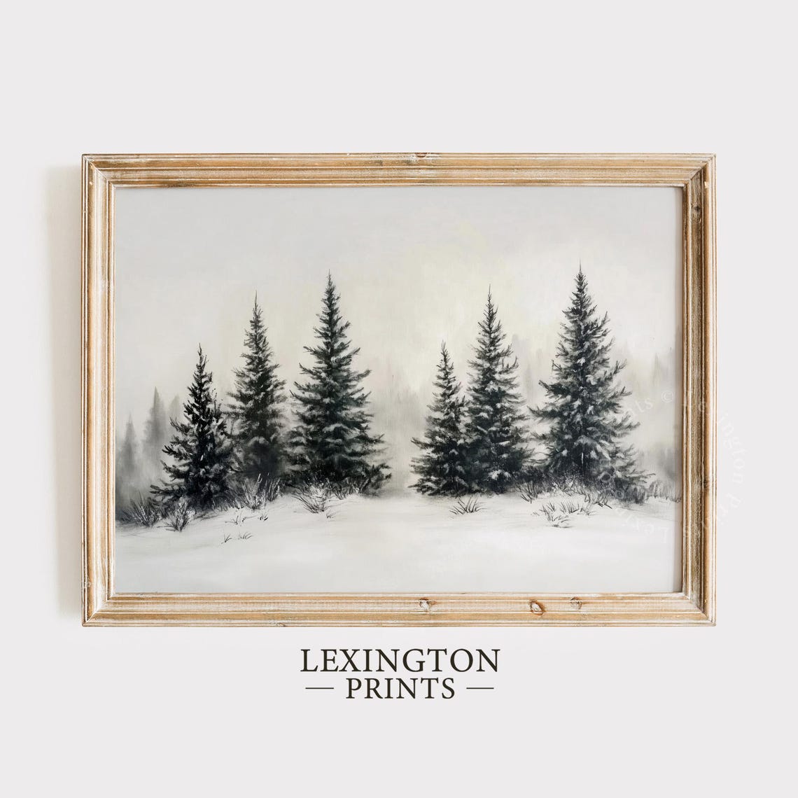Dark Pine Trees in Falling Snow Neutral Minimalist Winter Poster