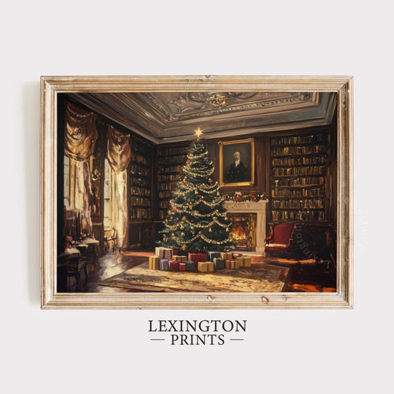 Victorian Christmas Tree Print Christmas Wall Art Moody Vintage Library Decor Dark Academia Christmas Holiday Home Decor 934