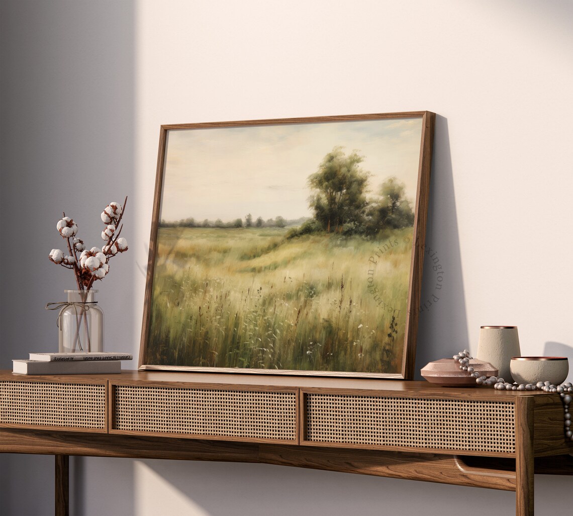 Moody Wildflower Field Vintage Landscape Art Print