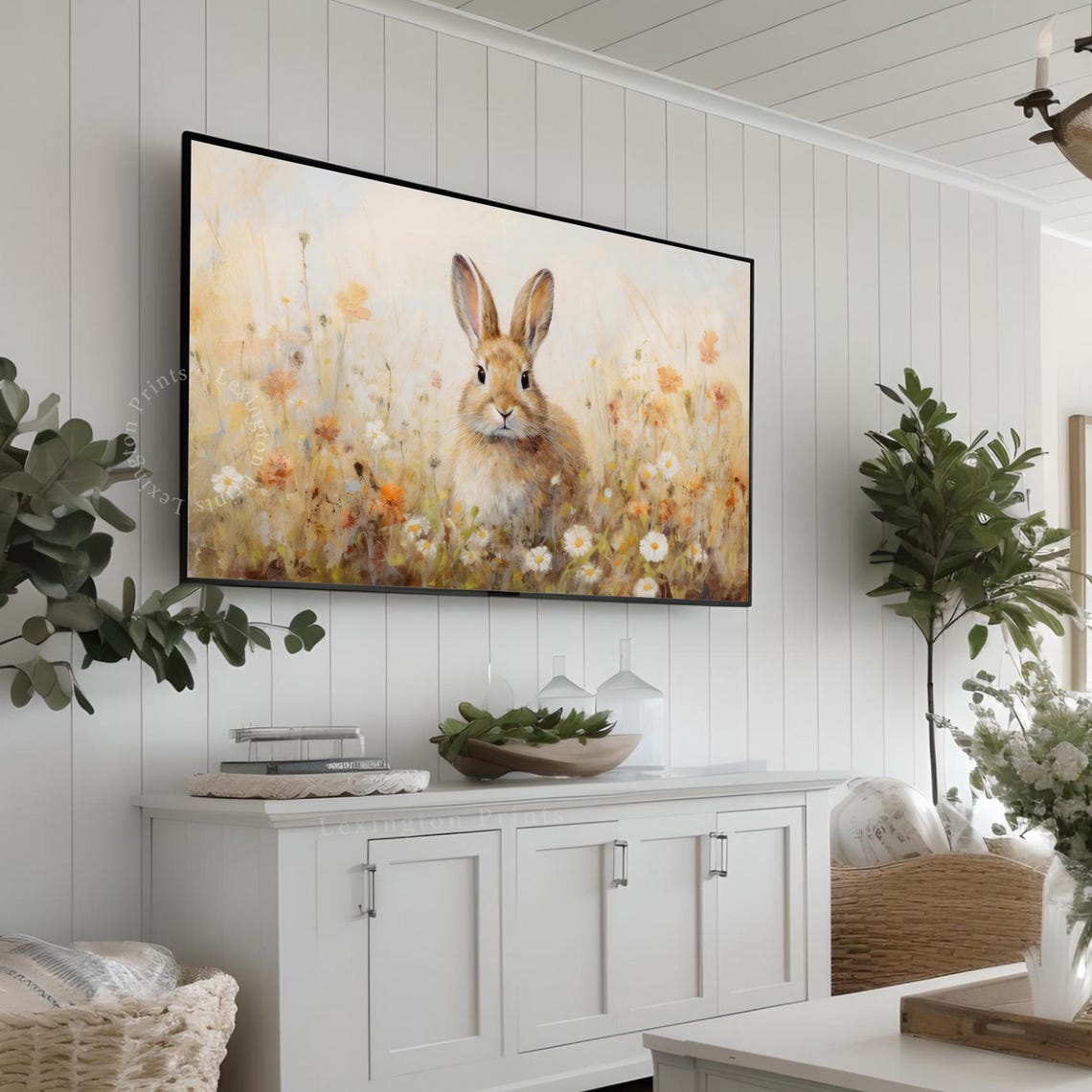 Spring Bunny Rabbit Wildflower Field Daisies Easter Frame TV Poster - Image 3
