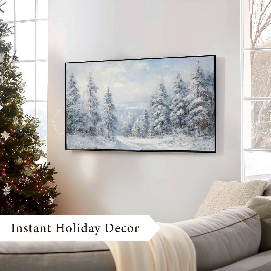 Snowy Evergreen Forest Winter Landscape Bright Morning Frame TV Poster - Image 3