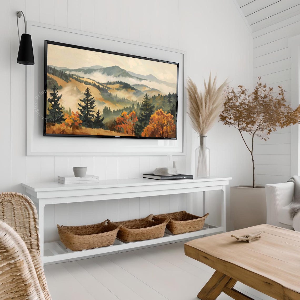 Moody Fall Mountain Landscape with Misty Pines Frame TV Art Print - Image 4