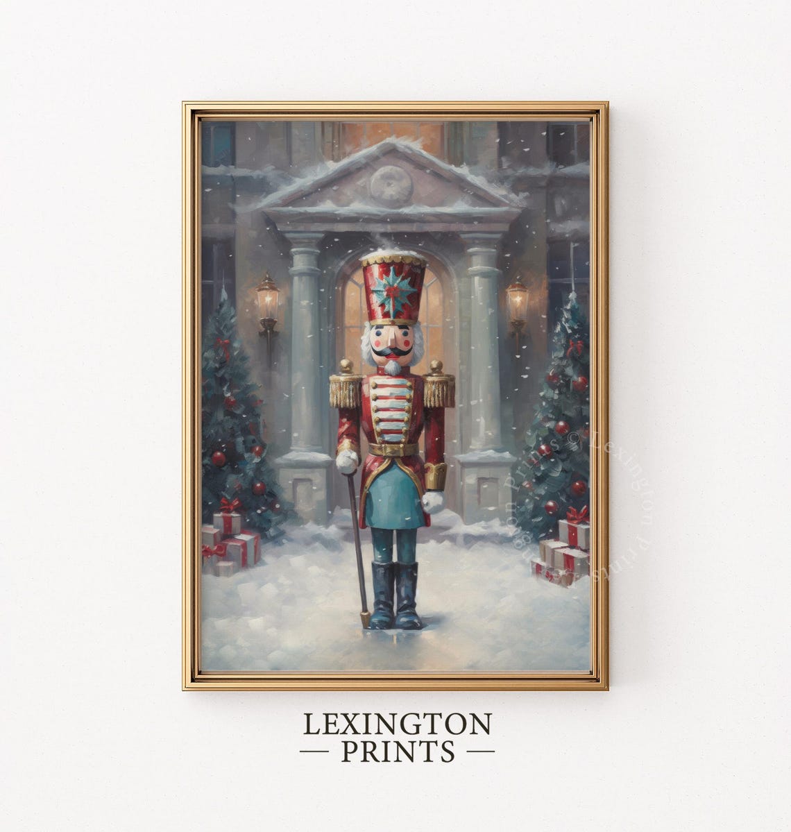 Vintage Nutcracker Soldier Snowy Village Christmas Night Poster - Image 5
