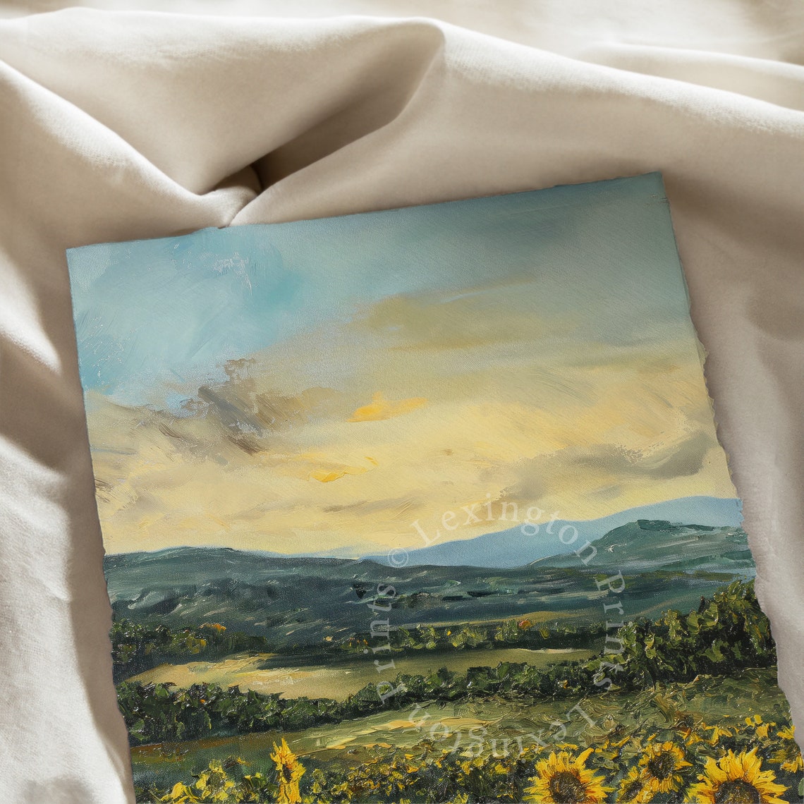 Sunflower Field Sunset Mountain Landscape Golden Summer Evening Poster - Image 7