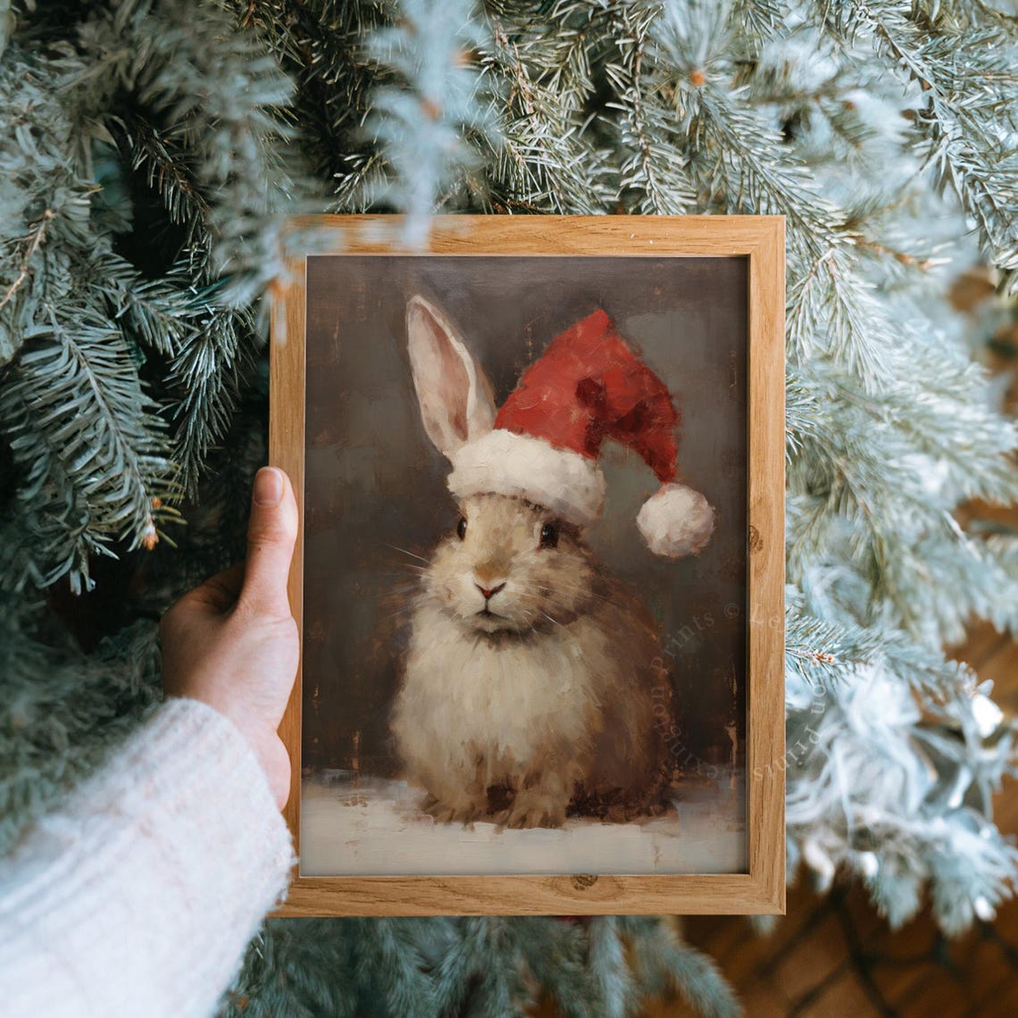 Cute Bunny Wearing Santa Hat Christmas Animal Portrait Art Print - Image 7