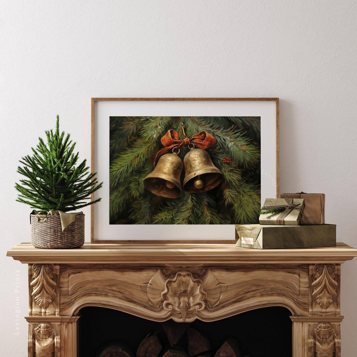 Christmas Jingle Bells Christmas Wall Art Brass Bells Vintage Christmas Print Winter Print Christmas Oil Painting Holiday Art 300 - Image 2