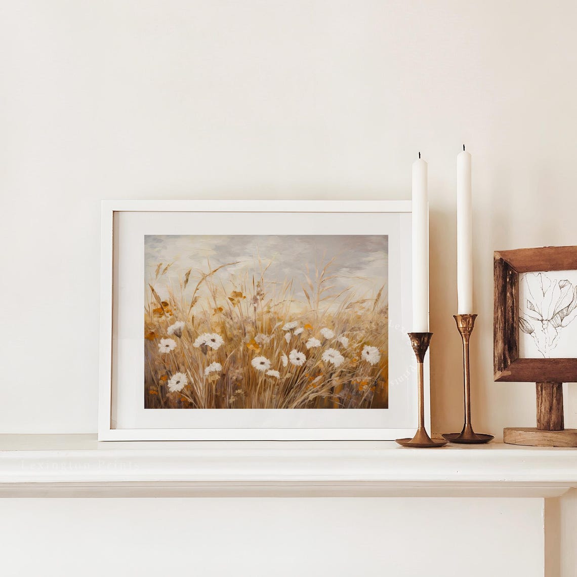 White Wildflowers in Golden Summer Wheat Field Meadow Poster - Image 2