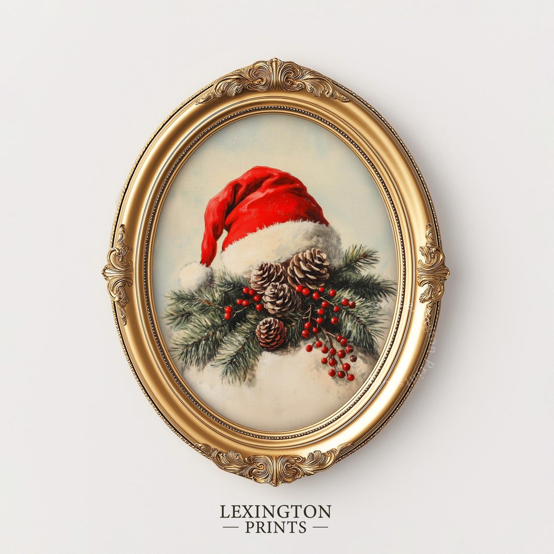 Red Santa Hat with Pinecones and Berries Christmas Decor Poster - Image 5