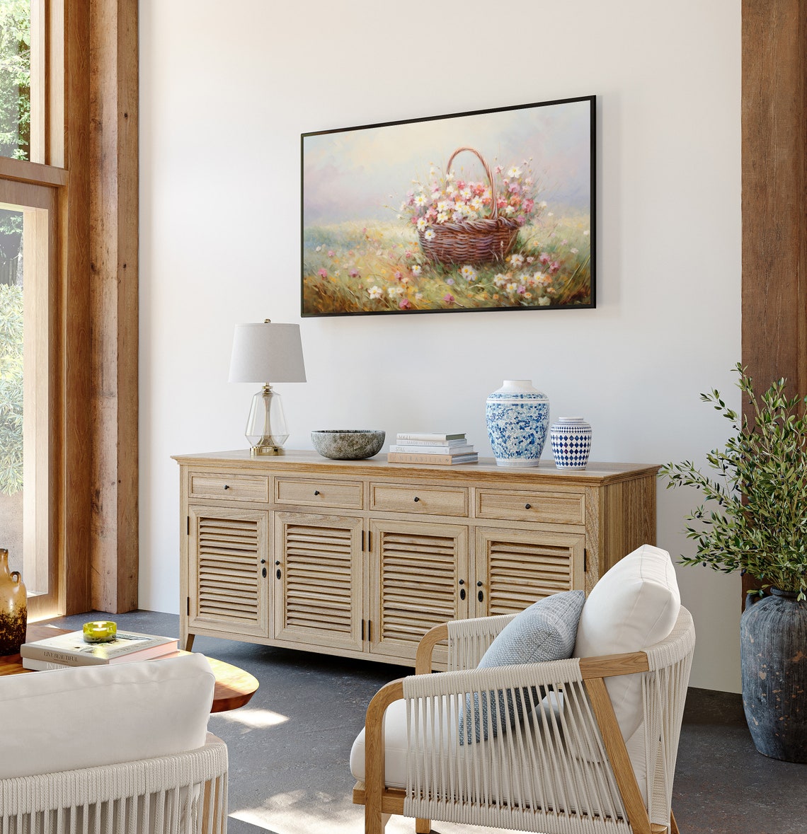 Easter Basket of Wildflowers in Spring Meadow Frame TV Art Print - Image 2