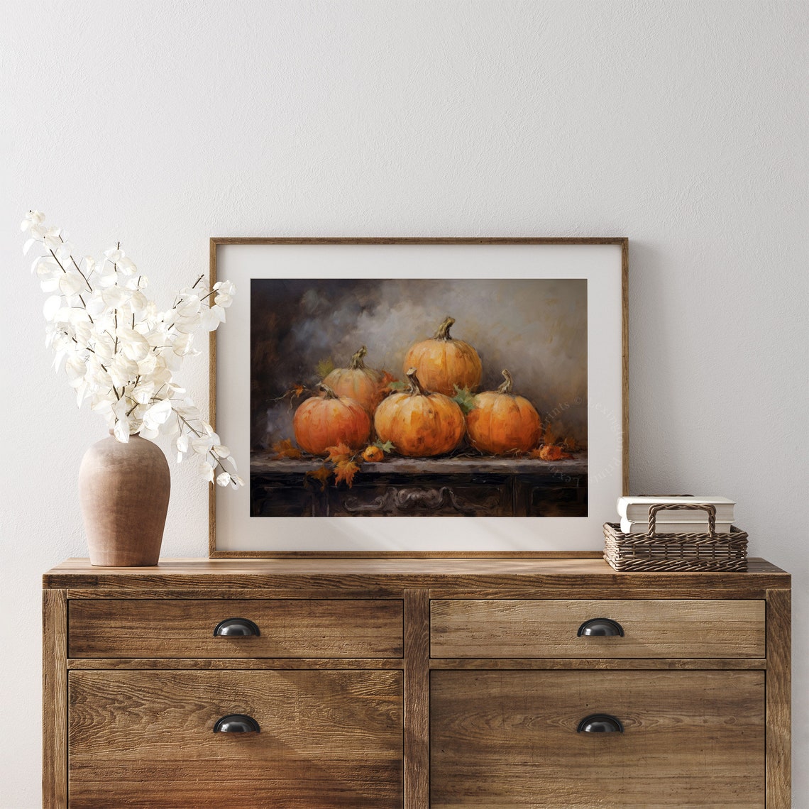 Moody Vintage Pumpkin Still Life Rustic Autumn Oil Painting Poster - Image 7