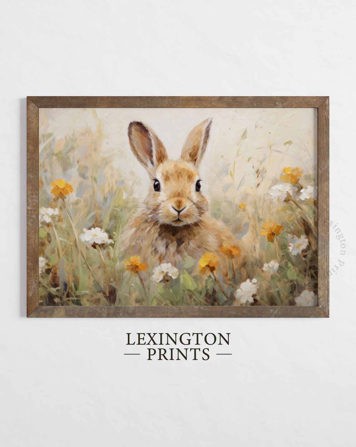 Curious Rabbit Among Orange Wildflowers Vintage Meadow Art Print - Image 4