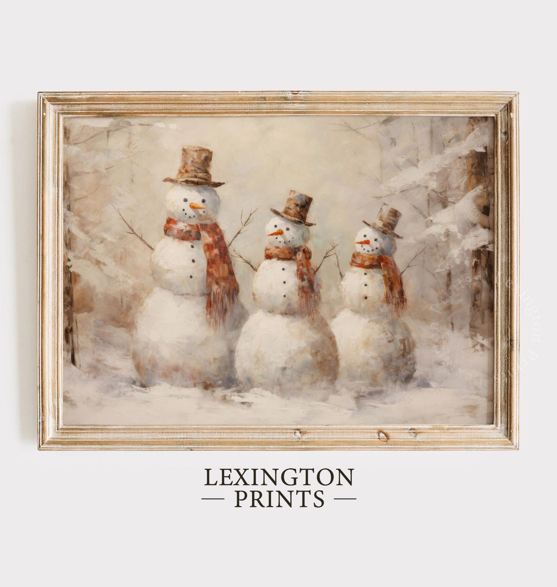 Three Vintage Snowmen in Winter Forest Christmas Scene Poster - Image 5