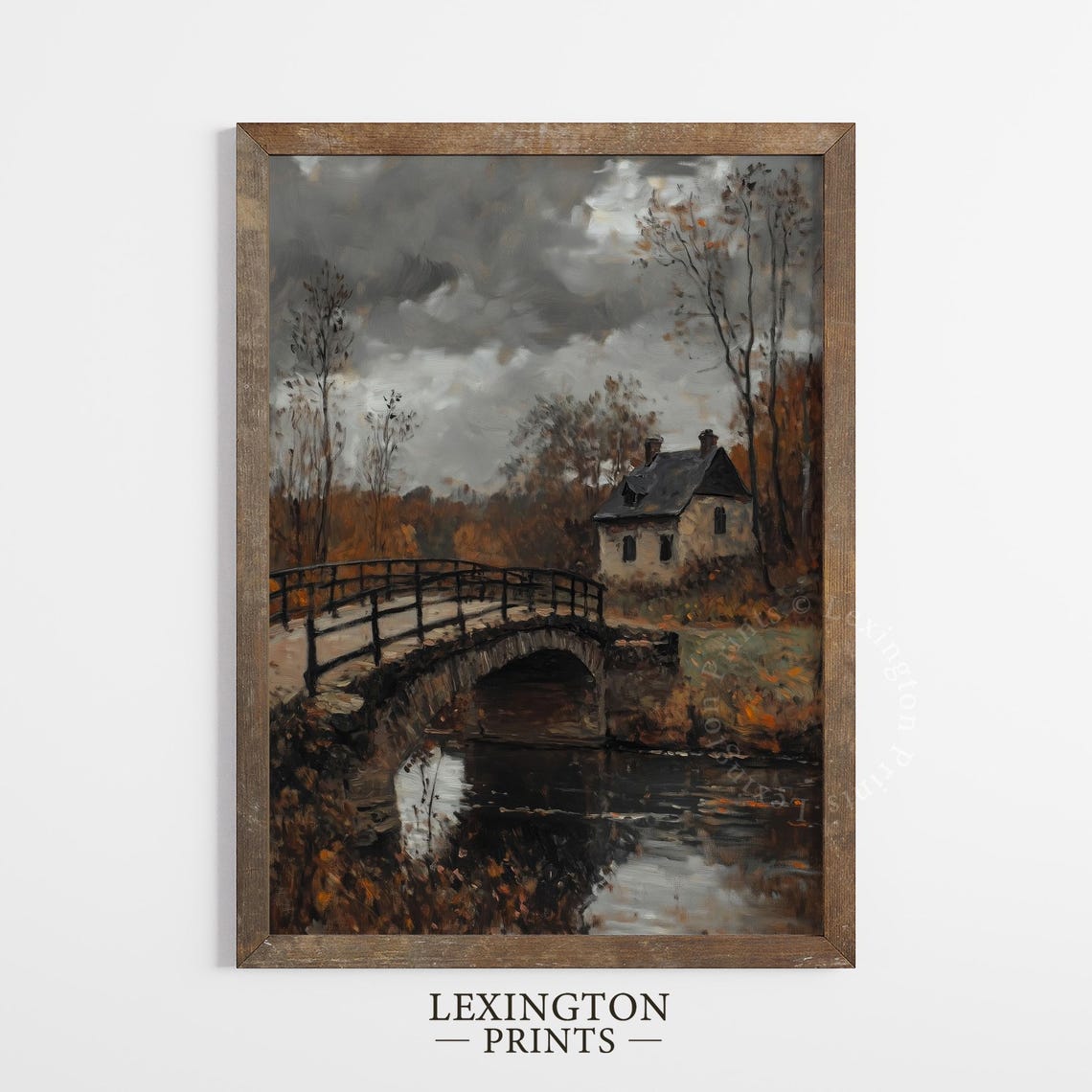 Old Stone Bridge and Cottage Moody Autumn Oil Painting Fall Poster - Image 6