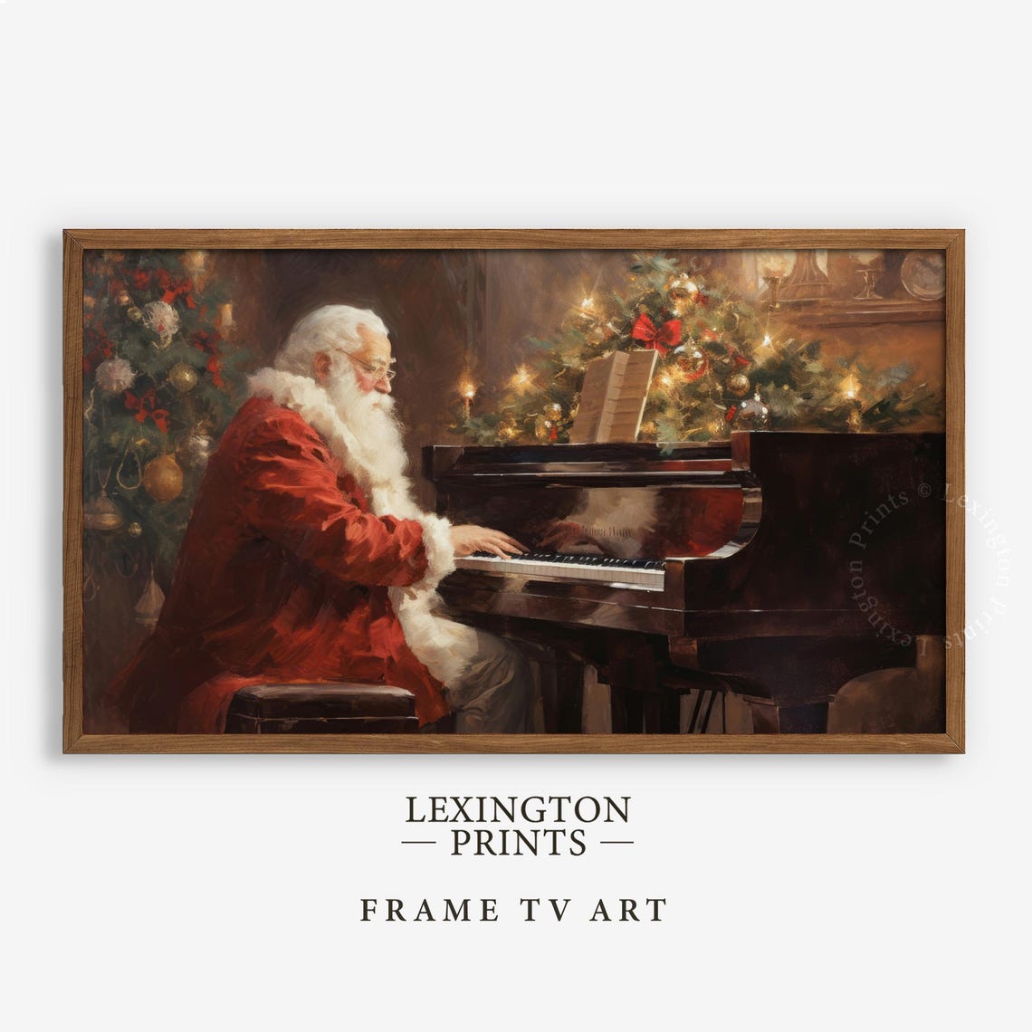 Santa Claus Playing Grand Piano by Christmas Tree Frame TV Art Poster - Image 5