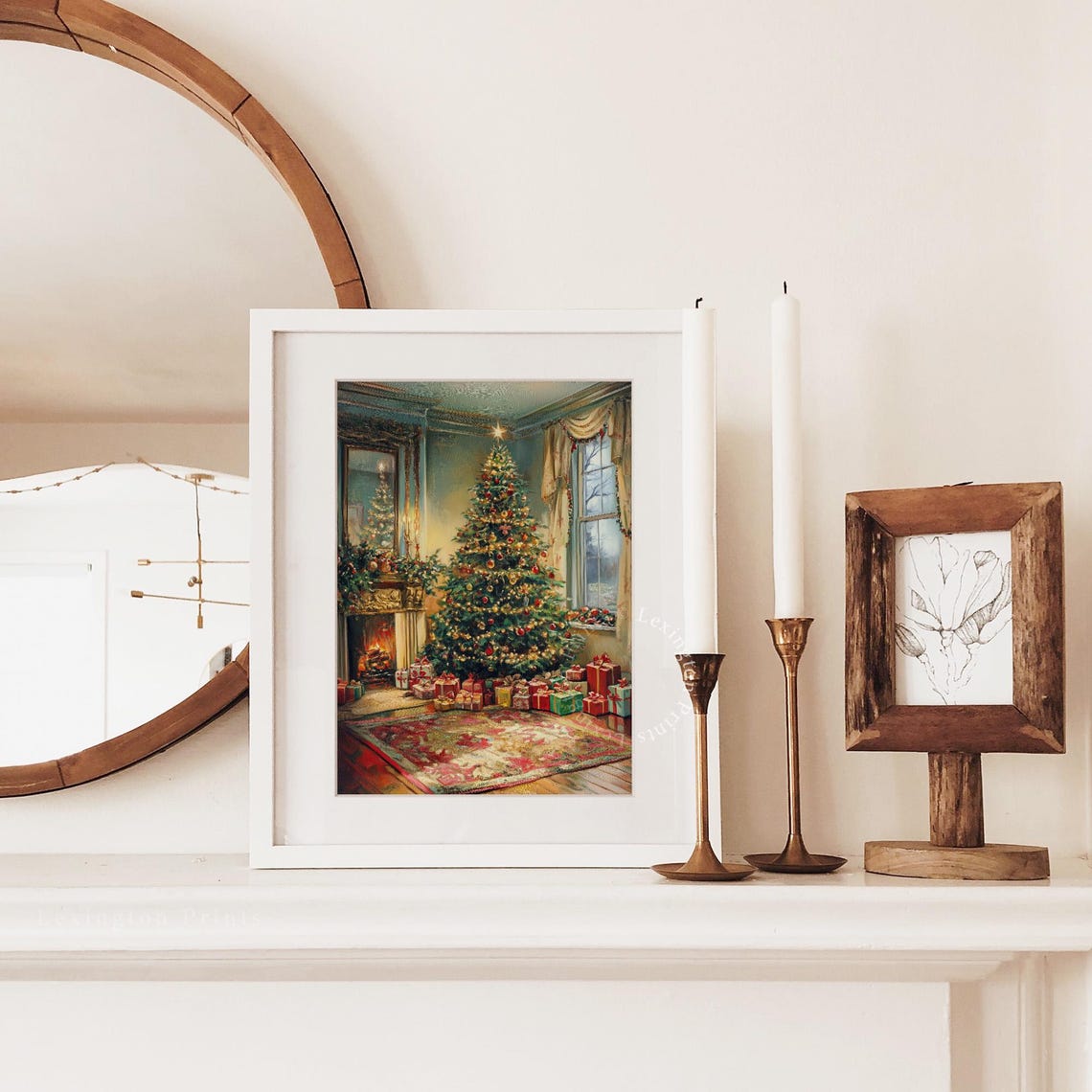 Cozy Living Room with Christmas Tree Fireplace and Gifts Poster - Image 2