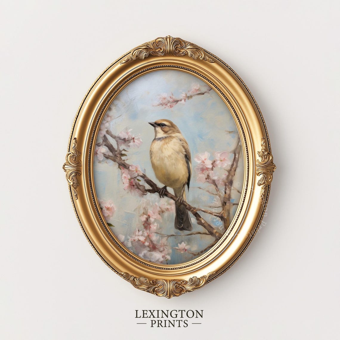 Songbird on Cherry Blossom Branch Spring Pink Floral Bird Art Poster - Image 5