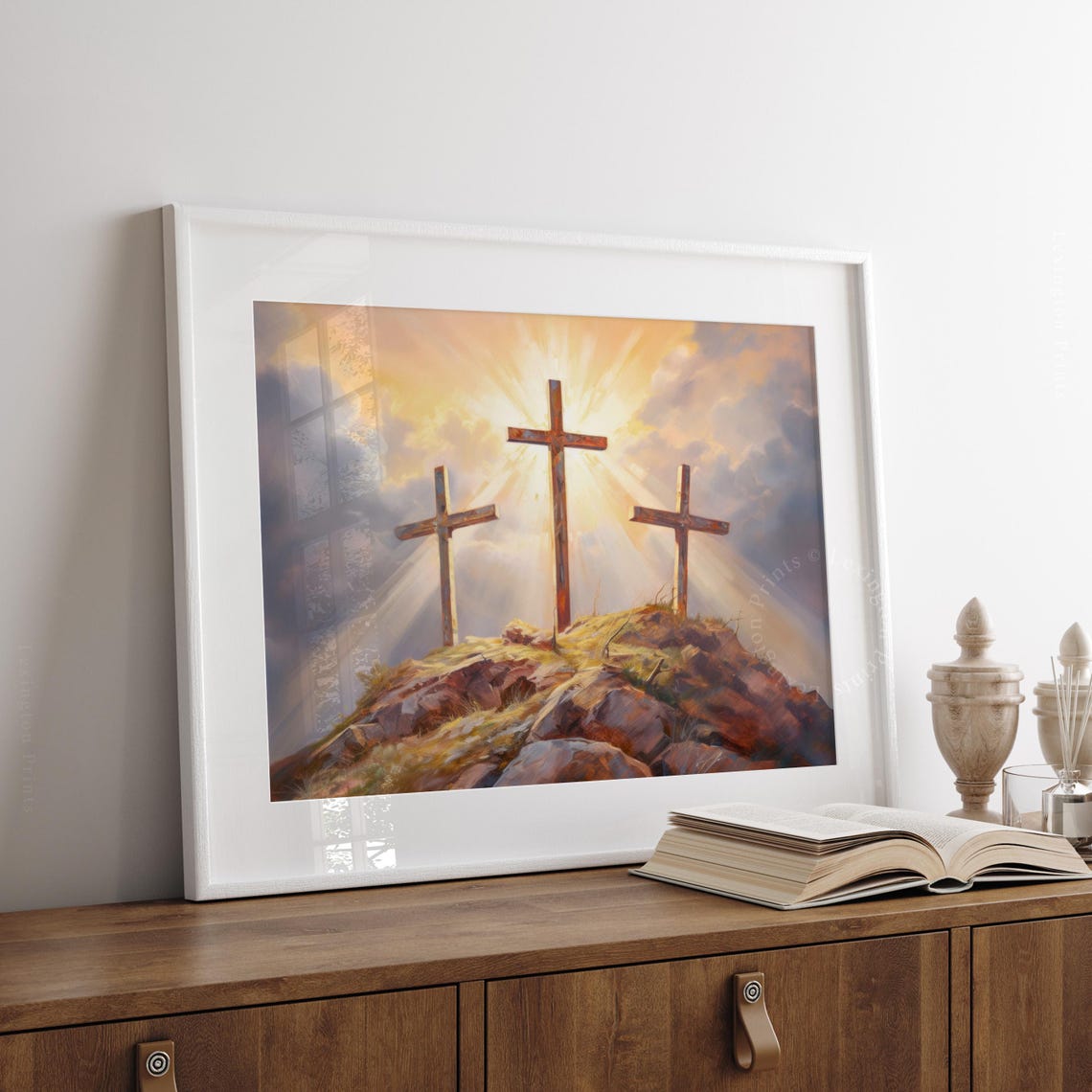 Three Crosses Calvary Sunrise Christian Easter Painting Art Poster - Image 6
