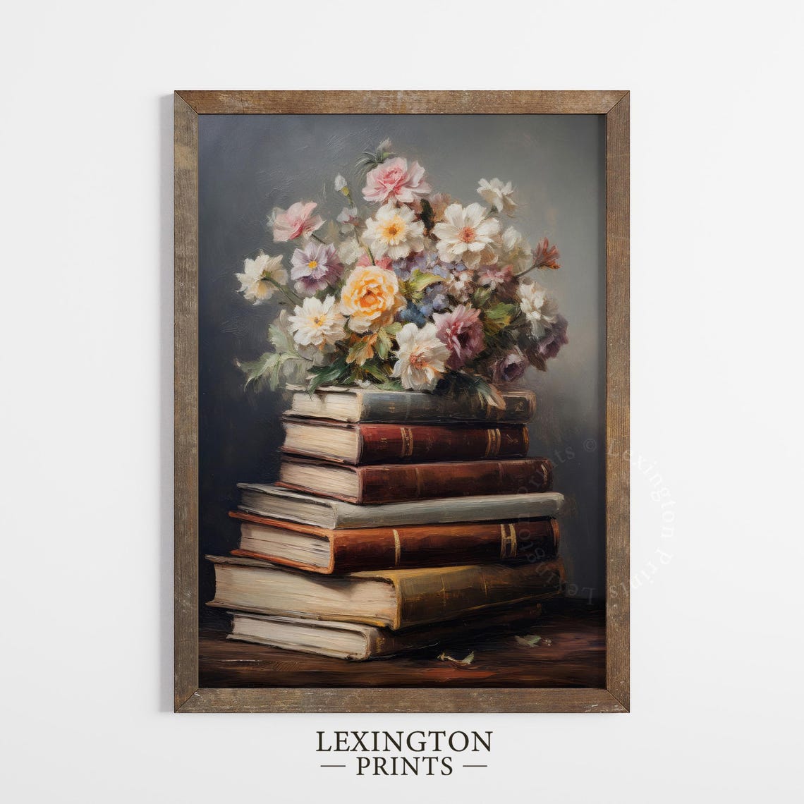 Stack of Vintage Books with Spring Flower Bouquet Still Life Poster - Image 4