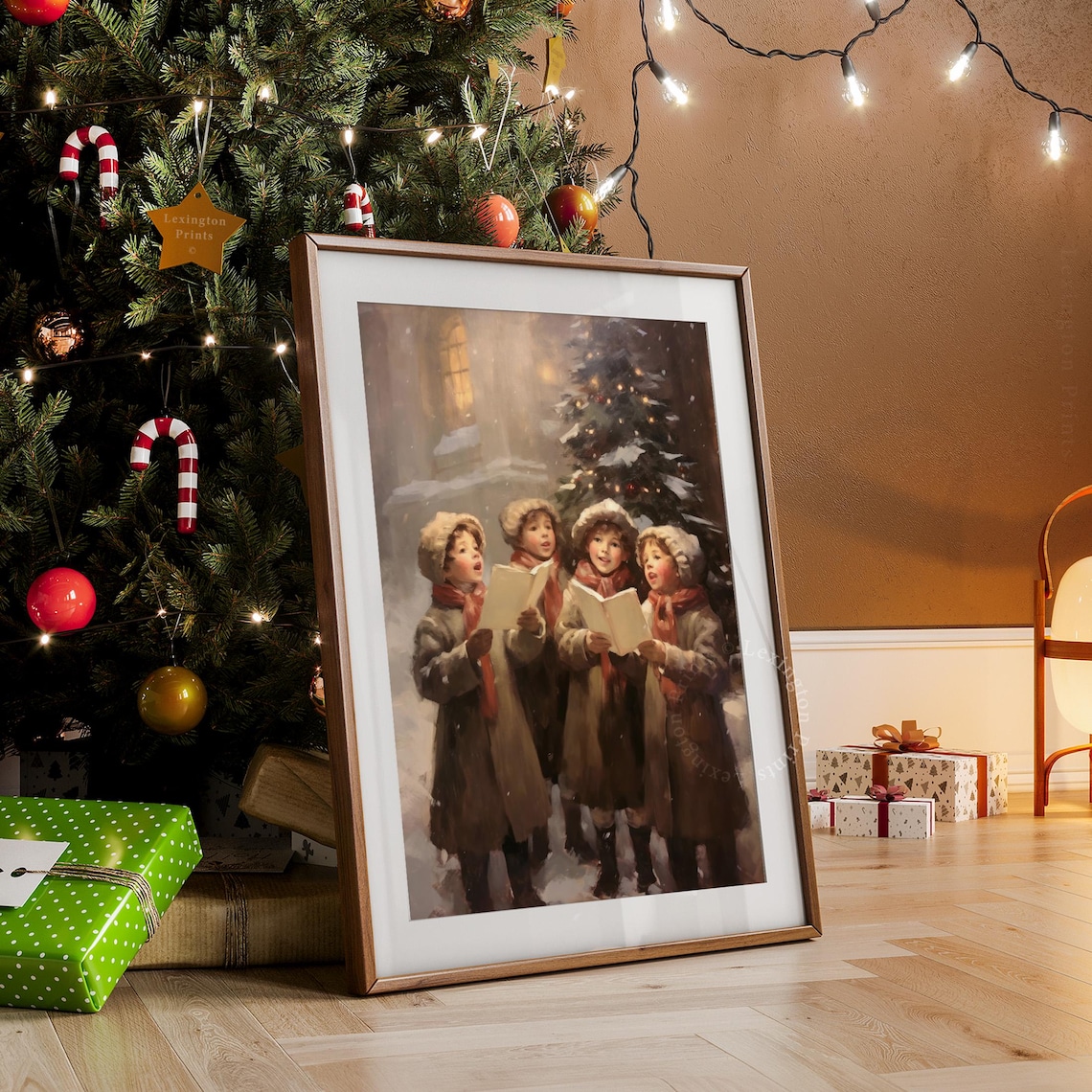 Children Caroling in Snow Night Vintage Christmas Choir Scene Poster - Image 7
