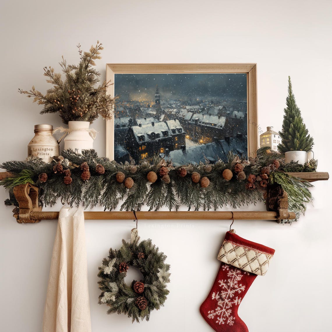 Snowy City Rooftops at Night with Glowing Windows Winter Poster - Image 4