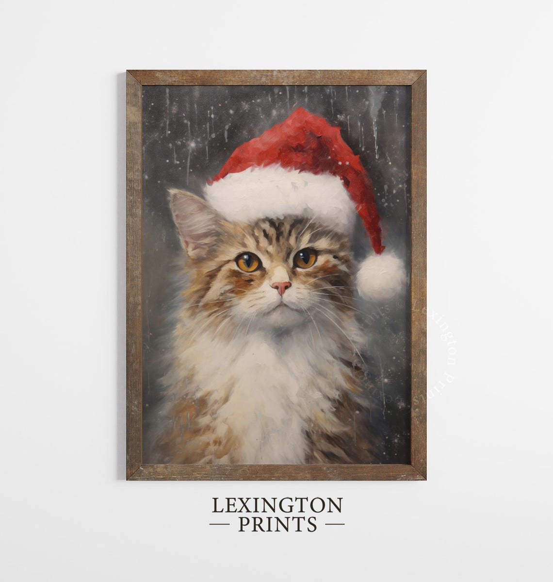 Fluffy Tabby Cat Wearing Santa Hat Snow Portrait Christmas Pet Poster - Image 4