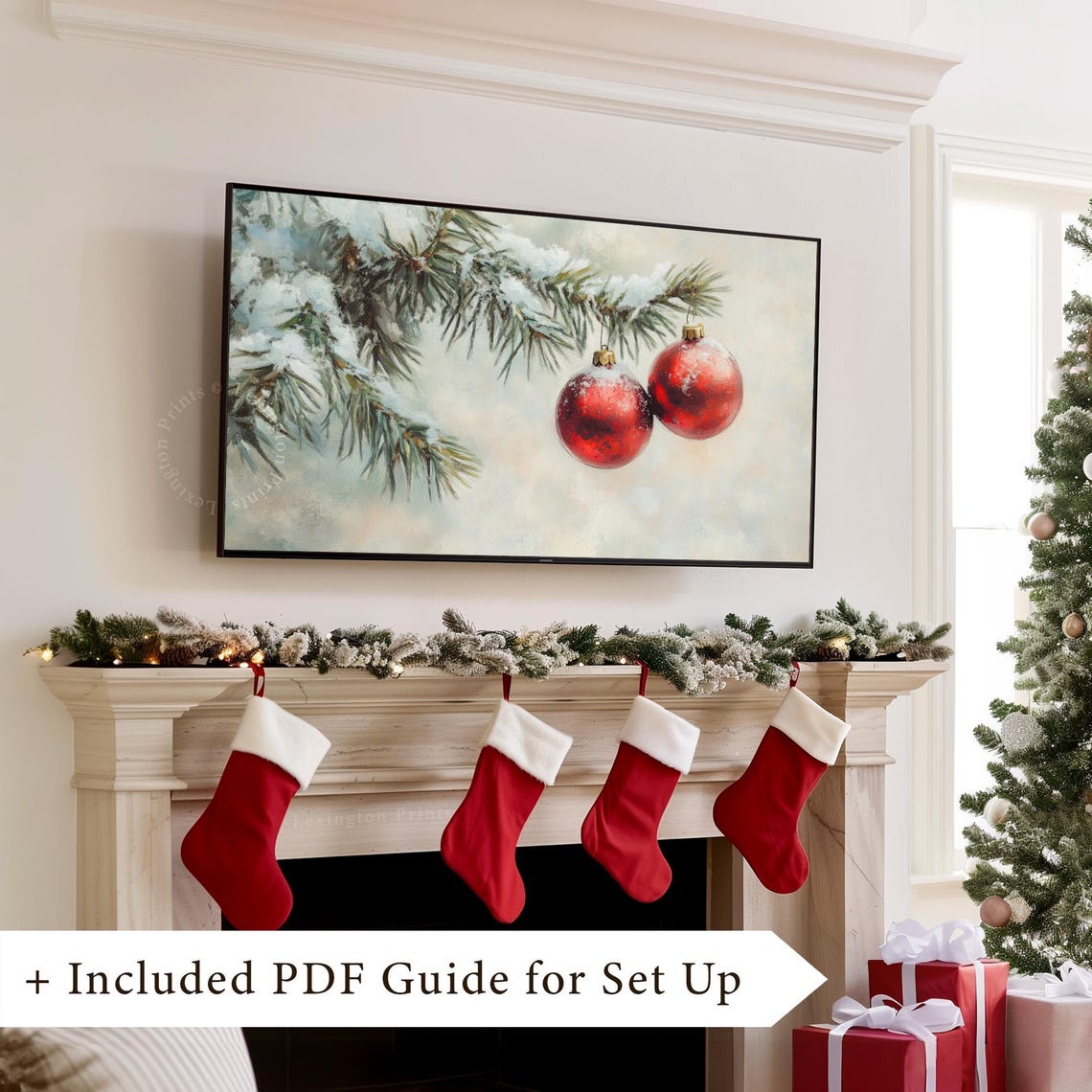 Vintage Christmas Ornaments Tv Art Christmas Frame Tv Art Winter Tv Art Farmhouse Christmas Tv Art Holiday Wall Art Rustic Home Decor 972 - Image 8
