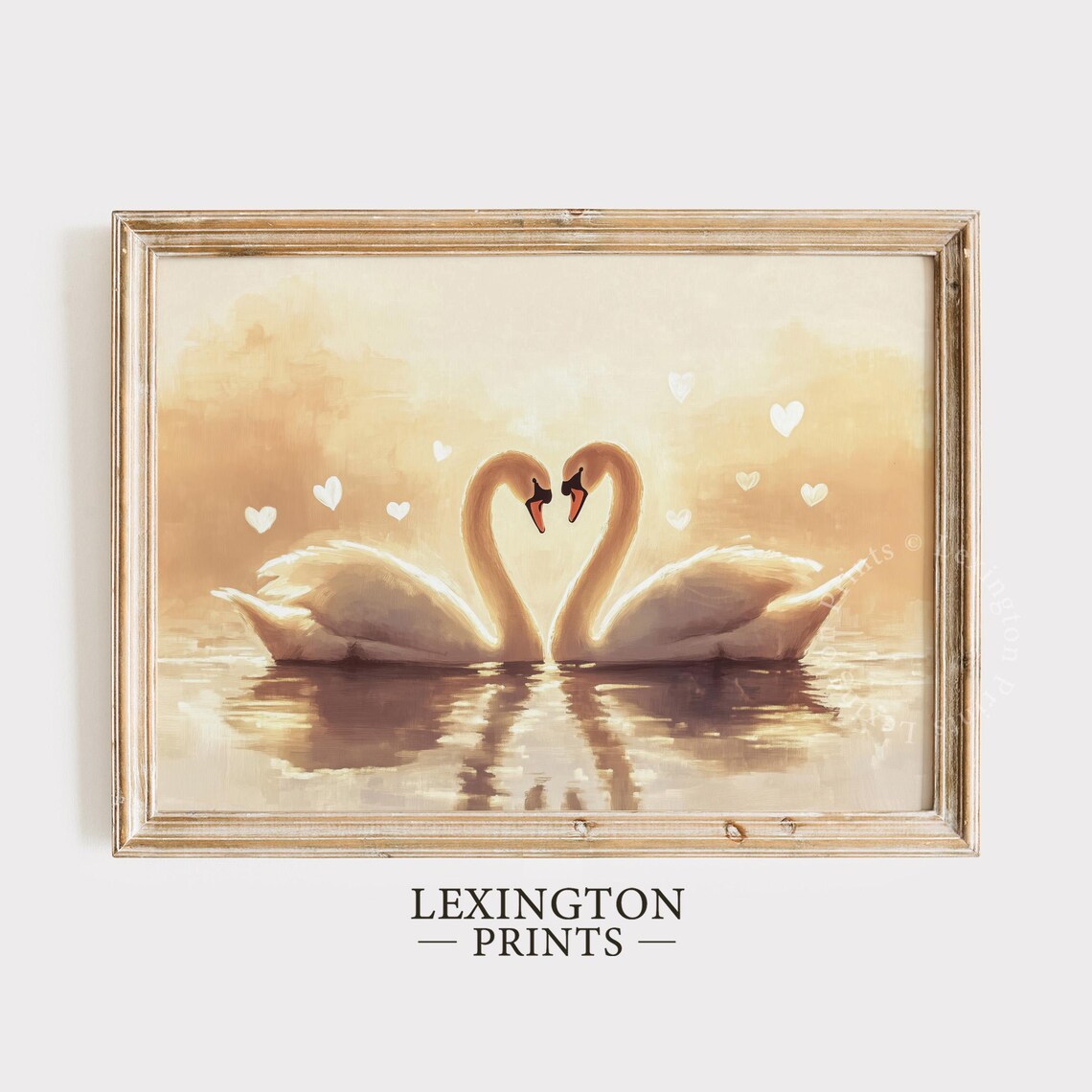 Swan Couple Heart Shape Golden Light Romantic Valentine Bedroom Print - Image 6
