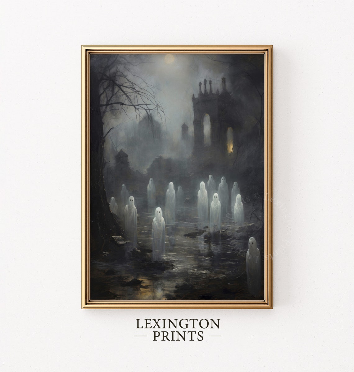 Ghost Gathering in Misty Ruined Graveyard Haunting Halloween Poster - Image 3