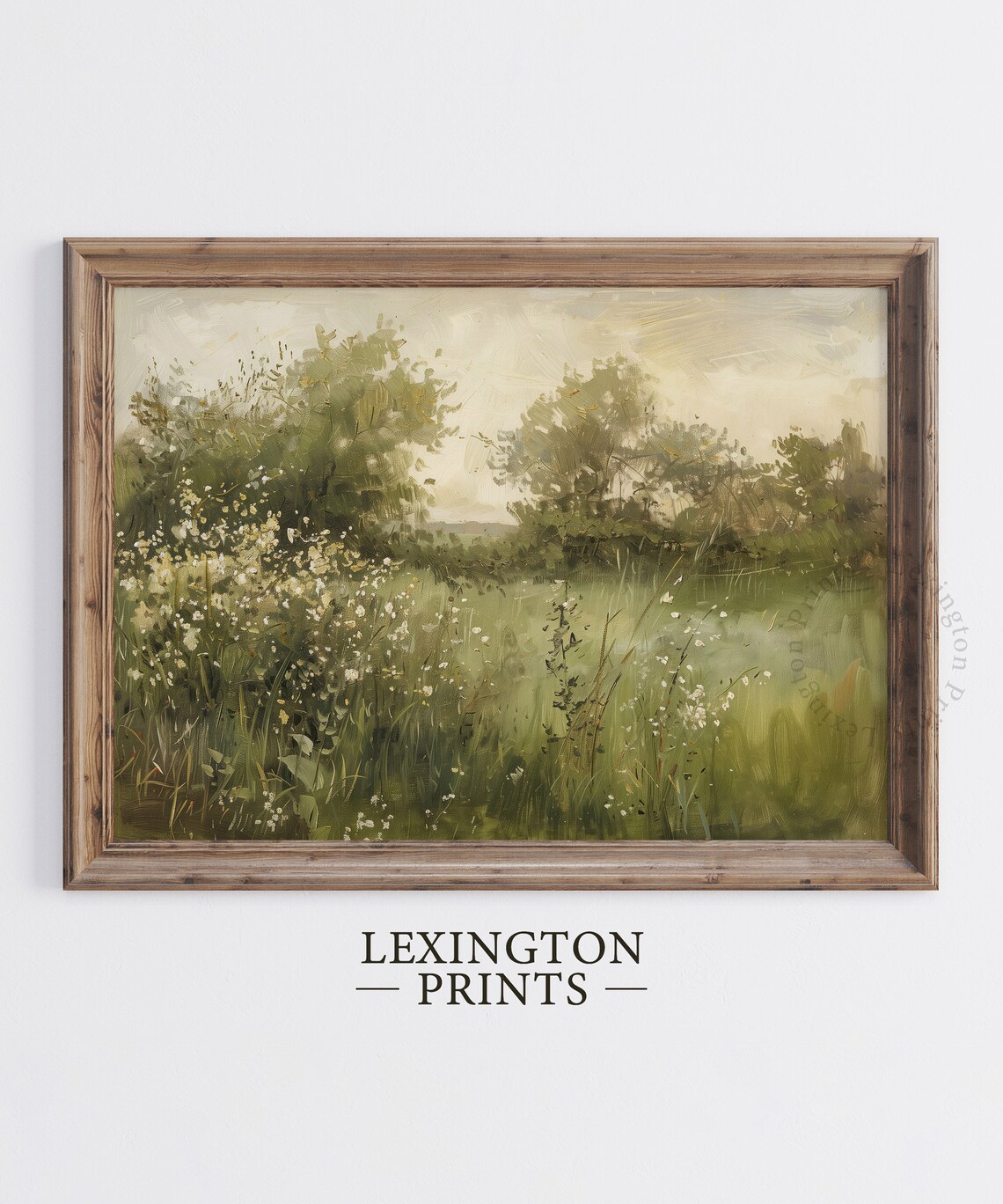Green Summer Meadow with Wildflowers and Trees Peaceful Wall Art - Image 5
