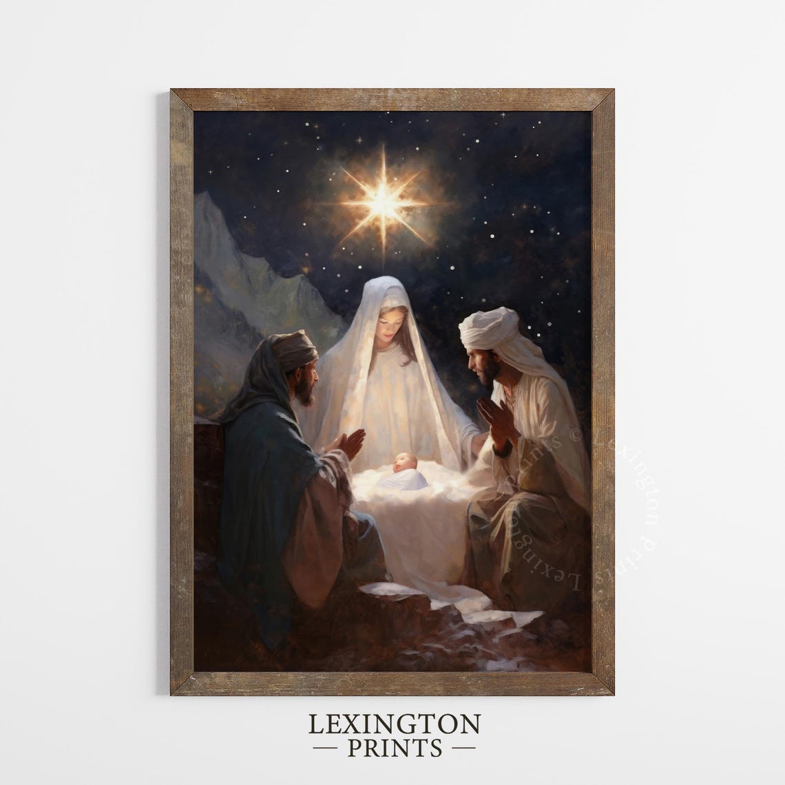 Nativity Scene Baby Jesus Starry Night Christmas Painting Poster - Image 4