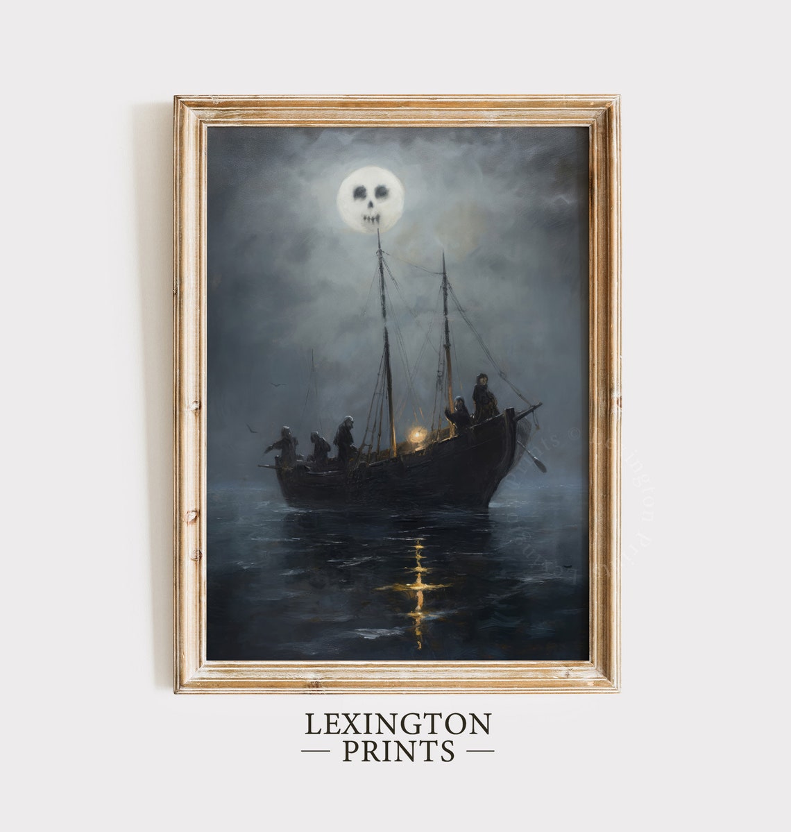 Ghost Ship Sailing Under Skull Moon Dark Spooky Halloween Poster - Image 3