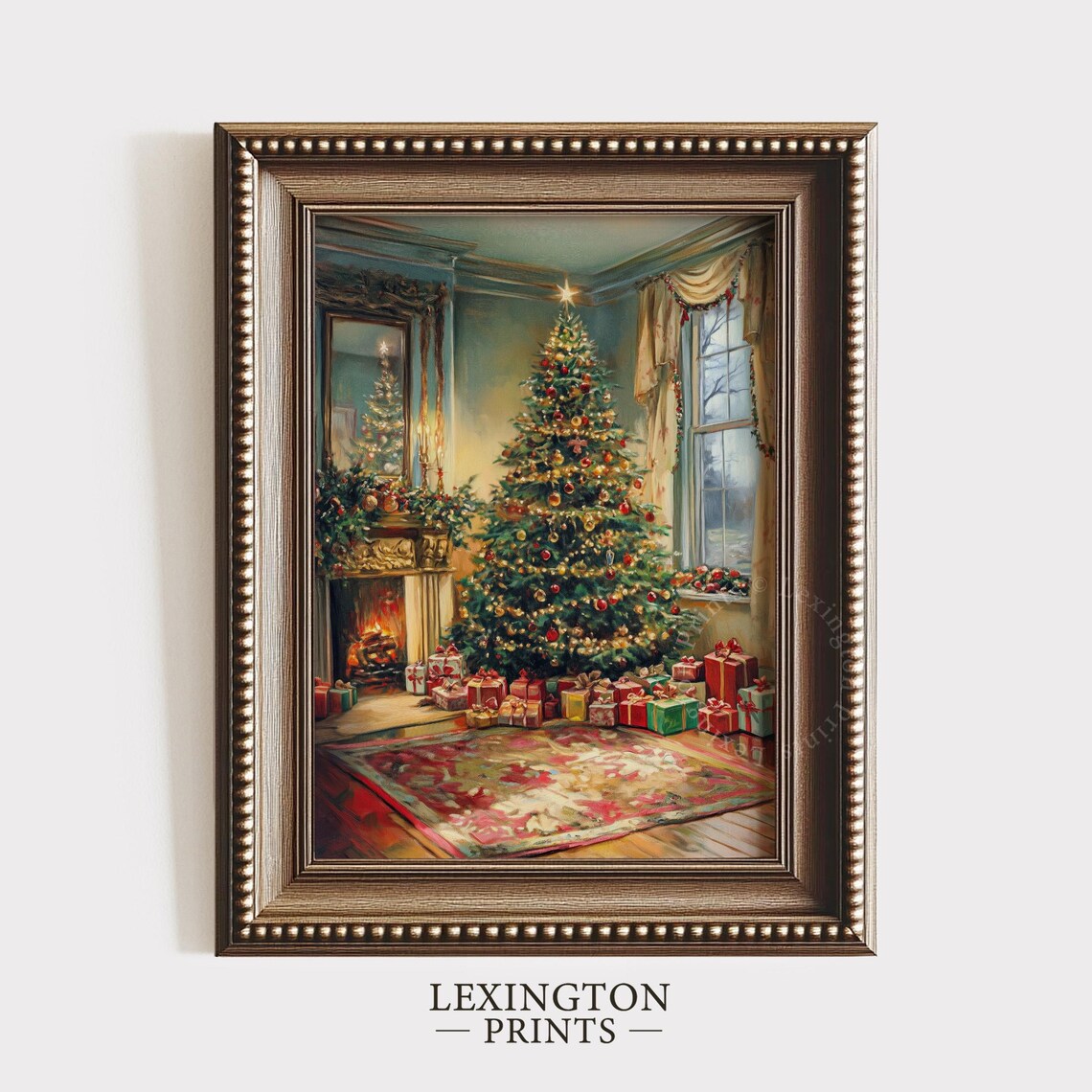 Cozy Living Room with Christmas Tree Fireplace and Gifts Poster - Image 5