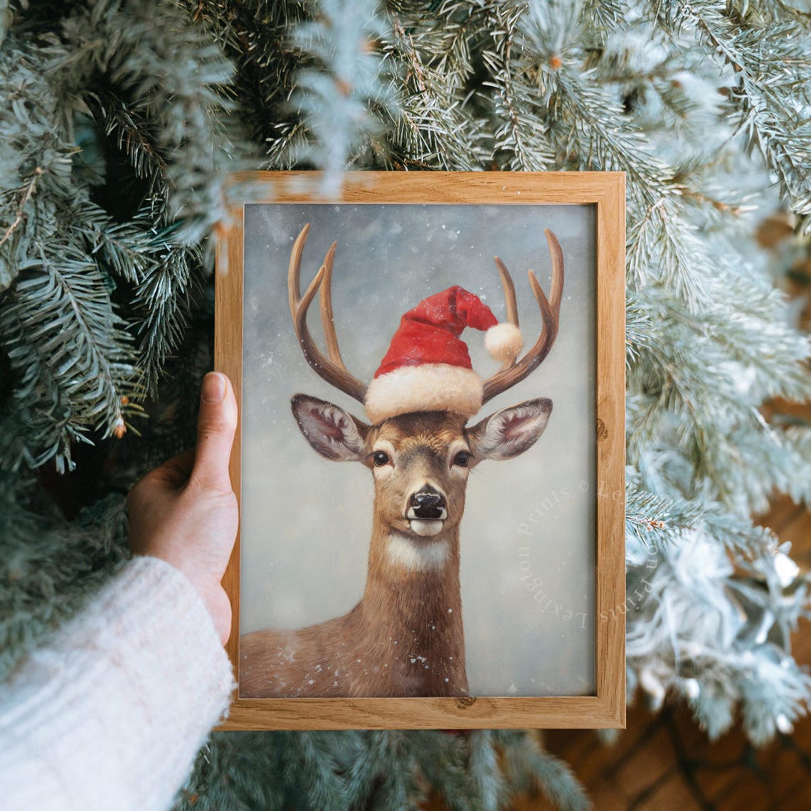 Reindeer Christmas Wall Art Deer Christmas Deer Painting Winter Oil Painting Pet Painting Christmas Santa Hat Christmas Decor Vintage 227 - Image 8