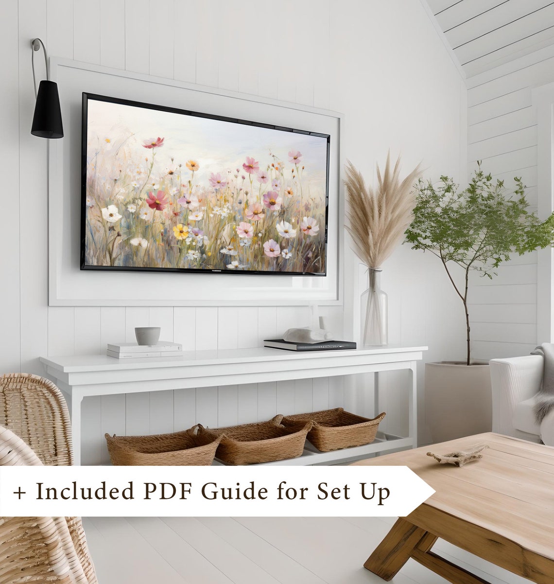 Wildflower Meadow Pink Cosmos Daisies Spring Floral Painting Poster - Image 8