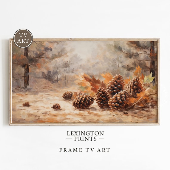 Pinecones and Autumn Leaves on Forest Floor Fall Painting Poster