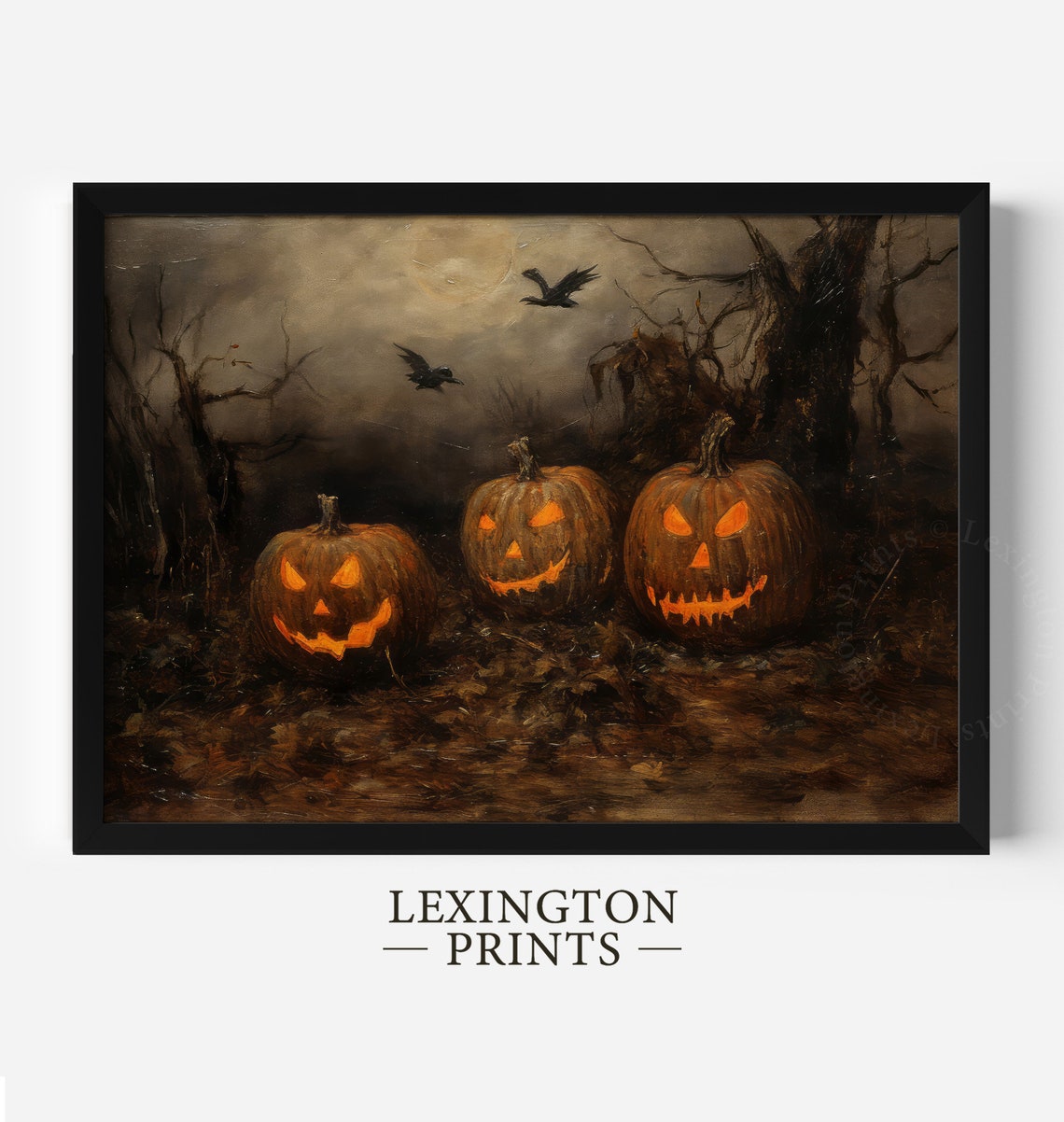 Three Glowing Jack O Lanterns in Dark Haunted Woods Halloween Poster - Image 8