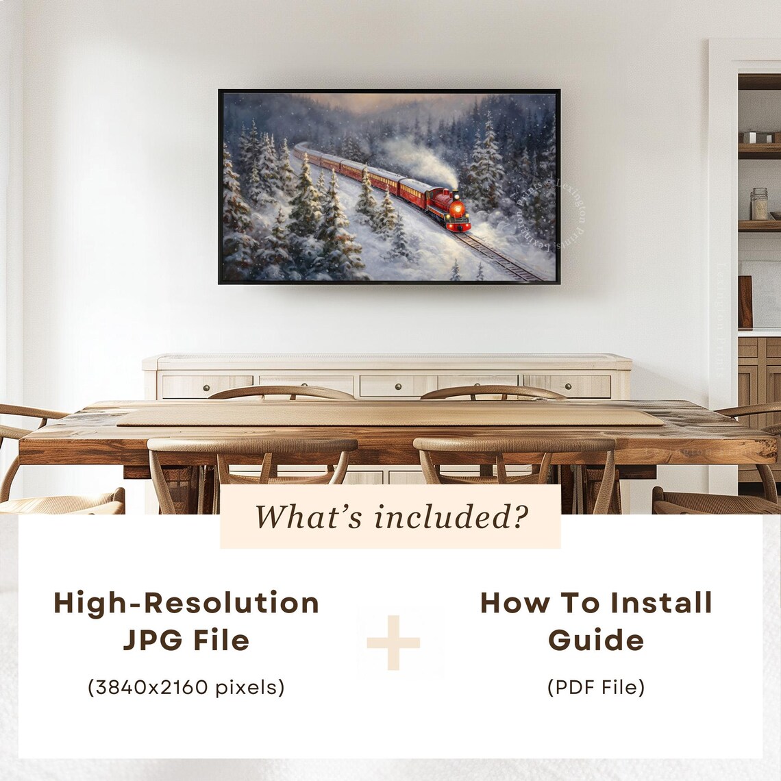 Red Christmas Steam Train Snowy Winter Forest Holiday Frame TV Poster - Image 5