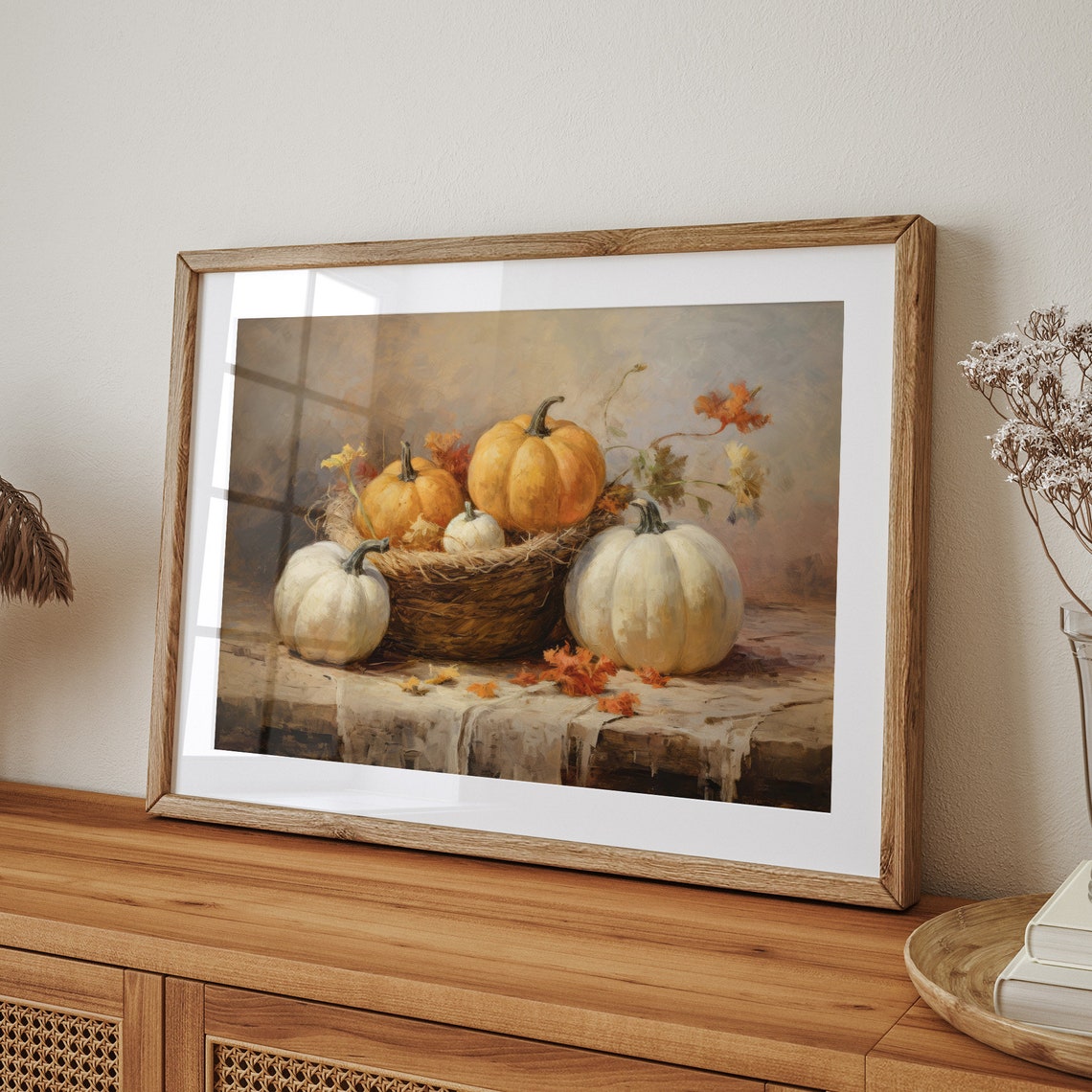 Cozy Rustic Pumpkin Harvest Basket Autumn Farmhouse Still Life Poster - Image 8