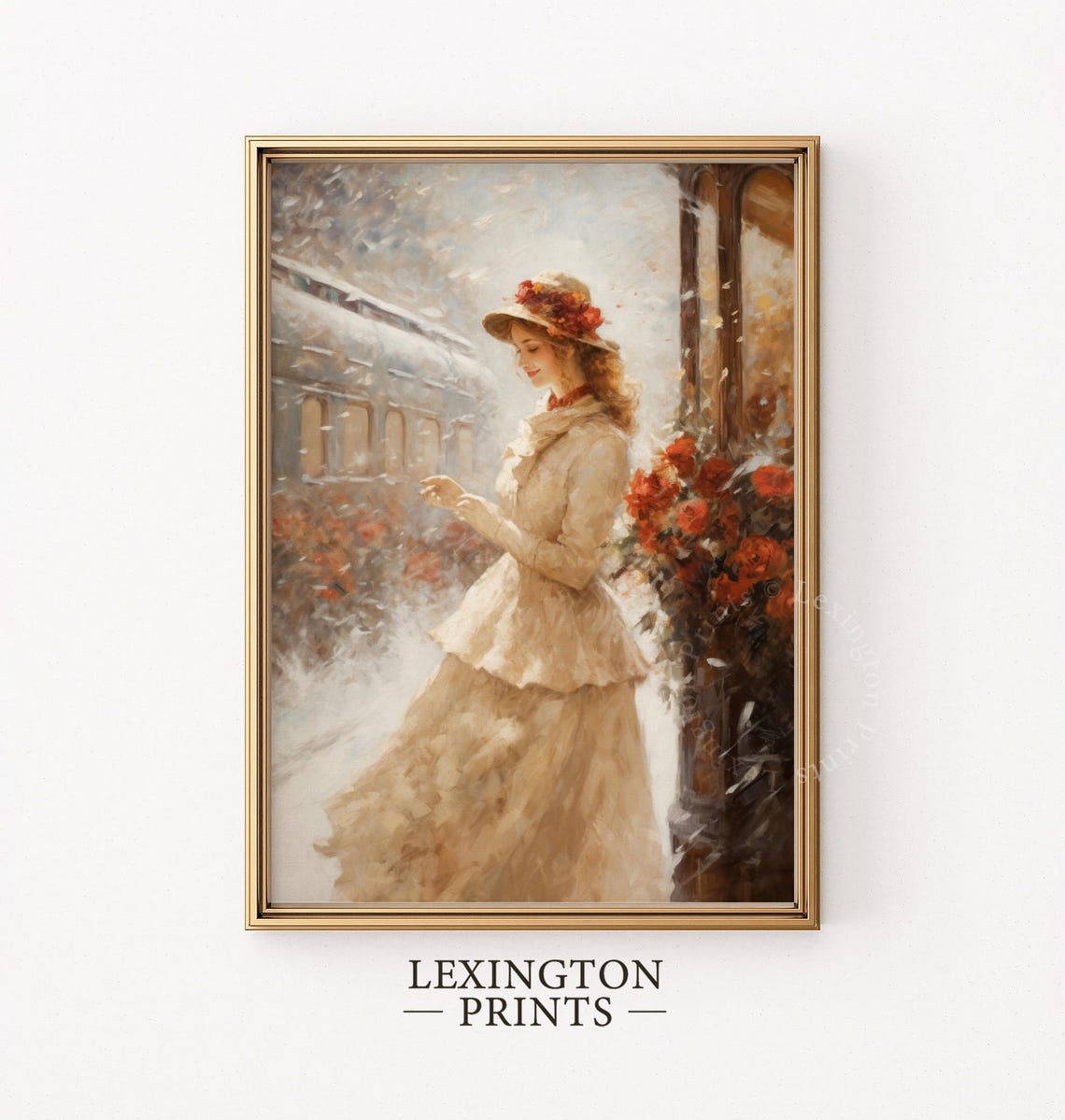 Winter Print Vintage Christmas Wall Art Woman Christmas Oil Painting Christmas Decor Vintage 1950s Art City Train Art Holiday Winter Art 308 - Image 5