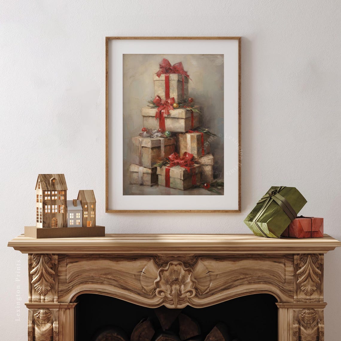 Stacked Christmas Gift Boxes with Red Bows Holiday Decor Poster - Image 3