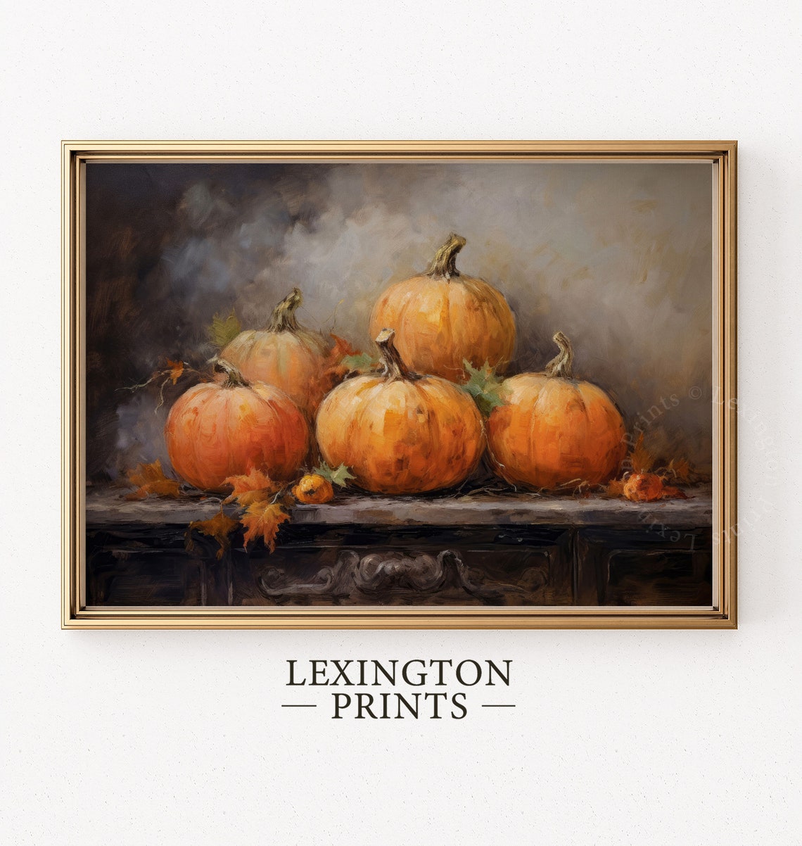 Moody Vintage Pumpkin Still Life Rustic Autumn Oil Painting Poster - Image 2