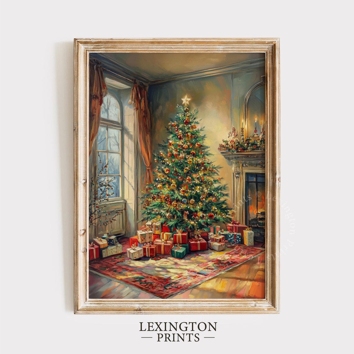 Christmas Tree in Elegant Parlor with Gifts and Fireplace Poster - Image 5