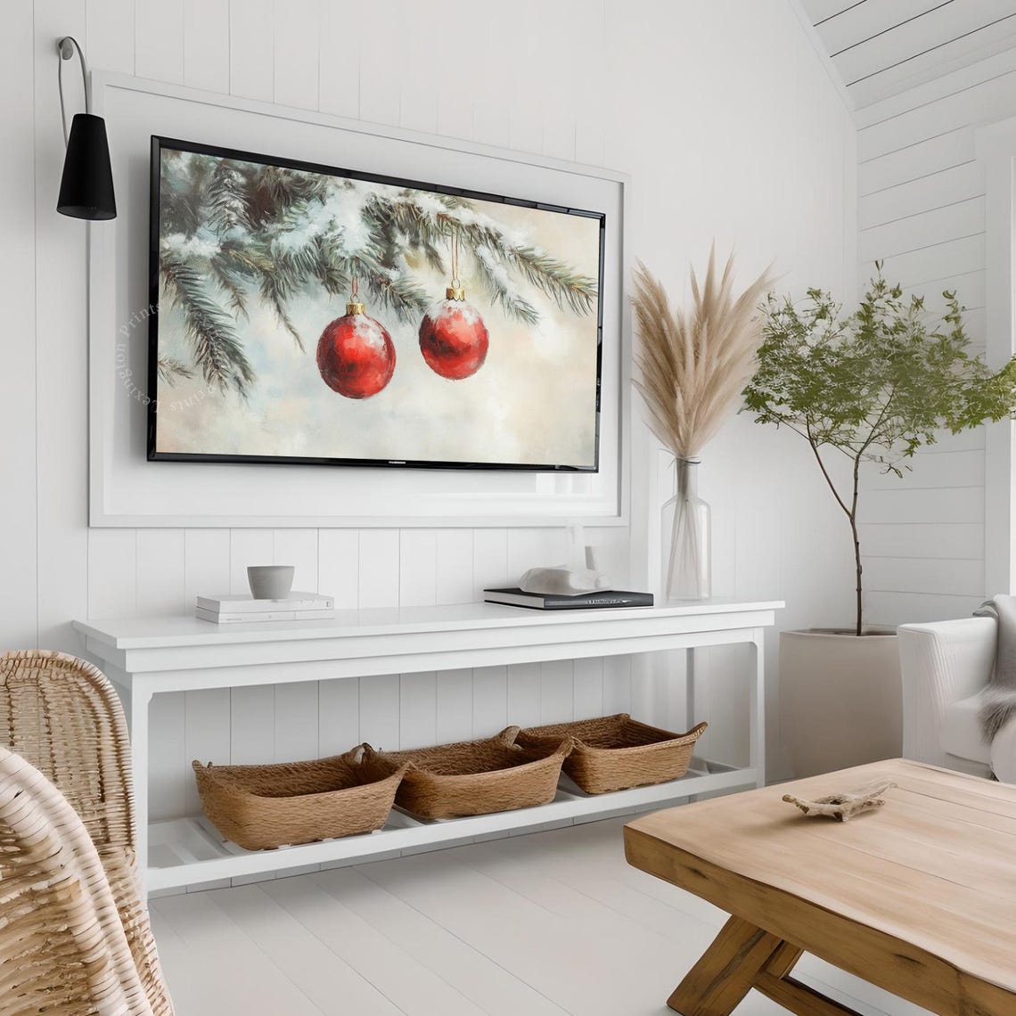 Red Christmas Ornaments Tv Art Christmas Frame Tv Art Winter Tv Art Country Christmas Tv Art Evergreen Fir Tree Vintage Holiday Decor 970 - Image 4